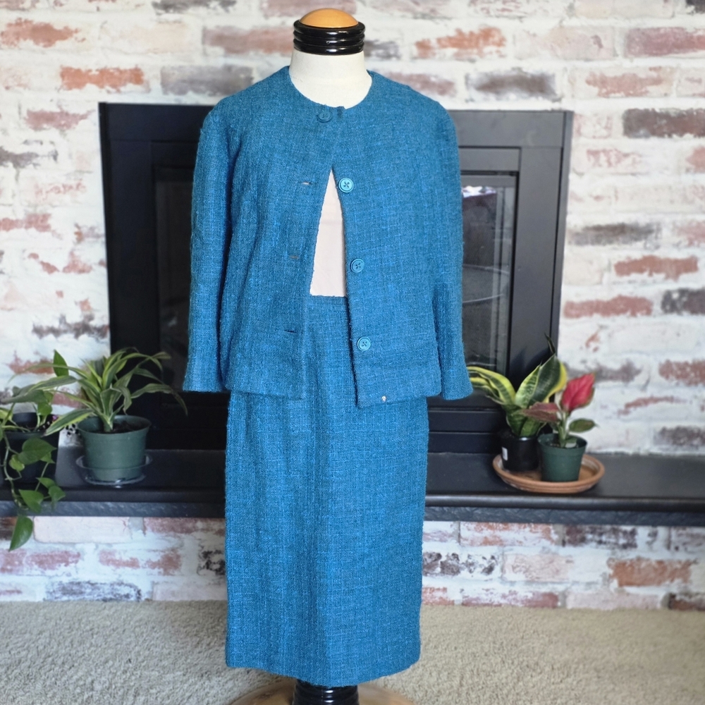 Vintage Tweed Teal Skirt & Jacket